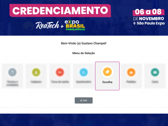 Seleção de inscrição na opção Escolha para compra de ingressos de congressos, workshops e cursos da Reatech